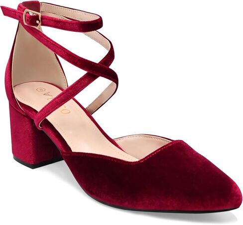 Women's Pumps Low Chunky Heeled Pump Shoes 2.3 Inch Closed Pointed Toe Cross Ankle Strap Wedding Bridal Party Office Dress Shoes in Saudi Arabia