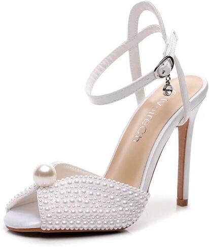 Womens Pearls Wedding Sandals Open Toe Stiletto 4" Heeled Sandals Bridal Pearl High Heels for Evening Party in Kuwait