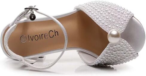 Womens Pearls Wedding Sandals Open Toe Stiletto 4" Heeled Sandals Bridal Pearl High Heels for Evening Party in Kuwait