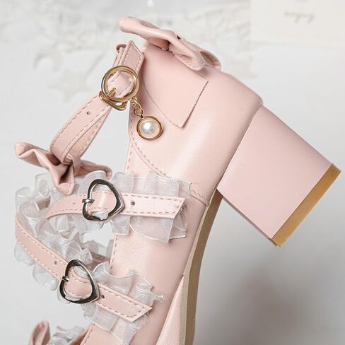 Women's Kawaii Shoes Cross Strap Pumps Cute Mary Jane Shoes | Ankle Strap Pumps,Wedding Shoes,Lace Pumps,Mid Chunky Heel Pumps,Mary Janes with Bow,Pear Pumps,Sweet Lolita Pumps in Saudi Arabia