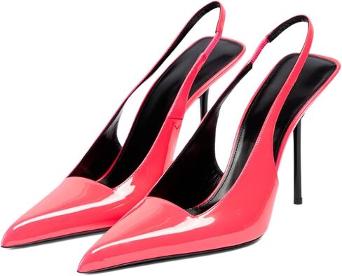 كعب Slingback للنساء بمقدمة مدببة وكعب عالٍ ستيليتو قابل للتمدد سهل الارتداء بدون ظهر مصنوع من الجلد اللامع حذاء مريح مريح in Saudi Arabia