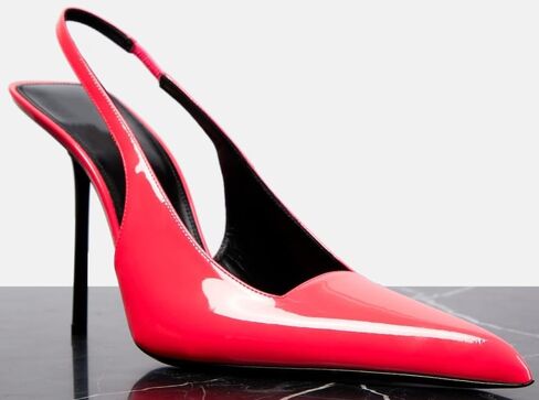 كعب Slingback للنساء بمقدمة مدببة وكعب عالٍ ستيليتو قابل للتمدد سهل الارتداء بدون ظهر مصنوع من الجلد اللامع حذاء مريح مريح in Saudi Arabia