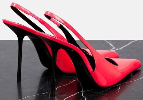 كعب Slingback للنساء بمقدمة مدببة وكعب عالٍ ستيليتو قابل للتمدد سهل الارتداء بدون ظهر مصنوع من الجلد اللامع حذاء مريح مريح in Saudi Arabia