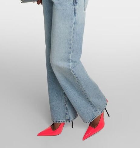 كعب Slingback للنساء بمقدمة مدببة وكعب عالٍ ستيليتو قابل للتمدد سهل الارتداء بدون ظهر مصنوع من الجلد اللامع حذاء مريح مريح in Saudi Arabia