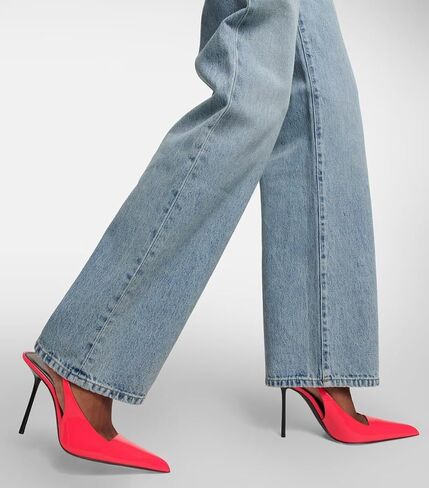 كعب Slingback للنساء بمقدمة مدببة وكعب عالٍ ستيليتو قابل للتمدد سهل الارتداء بدون ظهر مصنوع من الجلد اللامع حذاء مريح مريح in Saudi Arabia