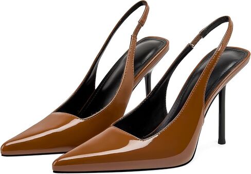 كعب Slingback للنساء بمقدمة مدببة وكعب عالٍ ستيليتو قابل للتمدد سهل الارتداء بدون ظهر مصنوع من الجلد اللامع حذاء مريح مريح in Saudi Arabia