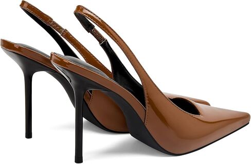 كعب Slingback للنساء بمقدمة مدببة وكعب عالٍ ستيليتو قابل للتمدد سهل الارتداء بدون ظهر مصنوع من الجلد اللامع حذاء مريح مريح in Saudi Arabia