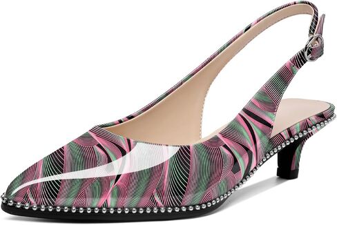 AUMOTED Women's Slingback Kitten Heels Pointed Toe Low Heel Pumps Ankle-Strap with Beaded Pumps Dress Shoes 1.6 Inches in Saudi Arabia