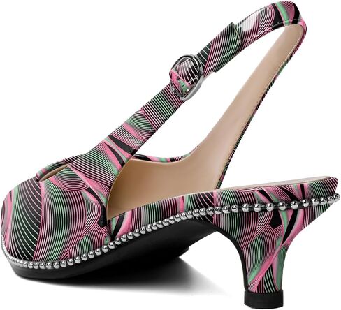 AUMOTED Women's Slingback Kitten Heels Pointed Toe Low Heel Pumps Ankle-Strap with Beaded Pumps Dress Shoes 1.6 Inches in Saudi Arabia