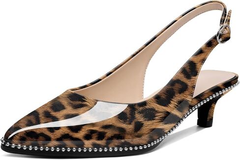 AUMOTED Women's Slingback Kitten Heels Pointed Toe Low Heel Pumps Ankle-Strap with Beaded Pumps Dress Shoes 1.6 Inches in Saudi Arabia