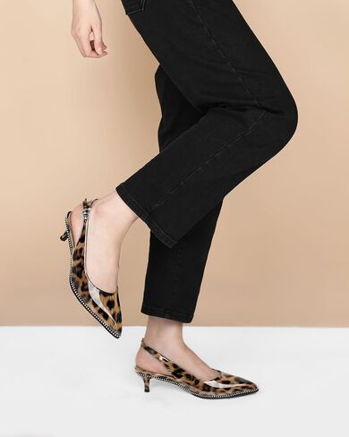 AUMOTED Women's Slingback Kitten Heels Pointed Toe Low Heel Pumps Ankle-Strap with Beaded Pumps Dress Shoes 1.6 Inches in Saudi Arabia