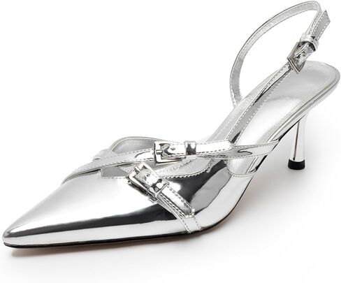 Kitten Heels for Women Pointed Toe Slingback Heels Closed Toe Low Heel Wedding Dress Pumps with Buckles in Saudi Arabia