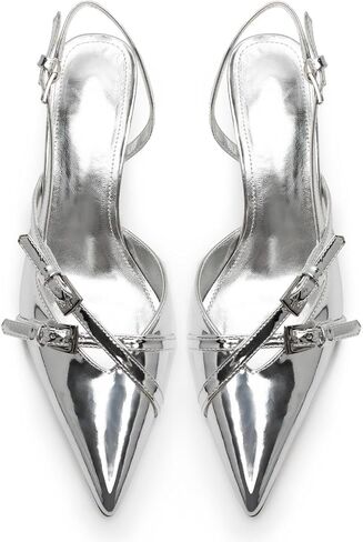 Kitten Heels for Women Pointed Toe Slingback Heels Closed Toe Low Heel Wedding Dress Pumps with Buckles in Saudi Arabia