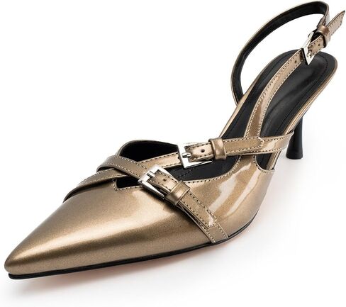 Kitten Heels for Women Pointed Toe Slingback Heels Closed Toe Low Heel Wedding Dress Pumps with Buckles in Saudi Arabia
