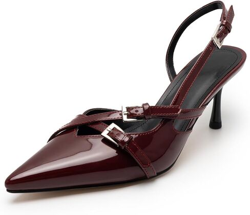 كعب قطة للنساء بكعب مدبب وكعب خلفي مغلق عند الأصابع وكعب منخفض فستان الزفاف مع إبزيم in Kuwait