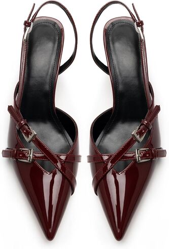 كعب قطة للنساء بكعب مدبب وكعب خلفي مغلق عند الأصابع وكعب منخفض فستان الزفاف مع إبزيم in Kuwait