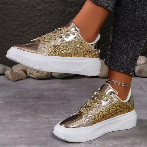 أحذية رياضية نسائية بأحجار الراين اللامعة - أحذية تنس لامعة بالترتر اللامع - أحذية زفاف أنيقة للعرائس - أحذية رياضية كاجوال خفيفة الوزن ومريحة وأربطة in Kuwait