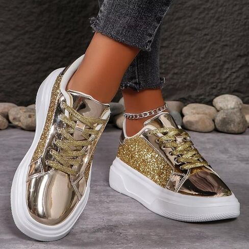 أحذية رياضية نسائية بأحجار الراين اللامعة - أحذية تنس لامعة بالترتر اللامع - أحذية زفاف أنيقة للعرائس - أحذية رياضية كاجوال خفيفة الوزن ومريحة وأربطة in Kuwait