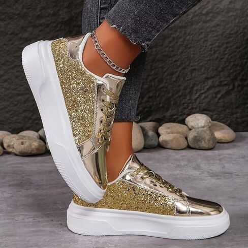 أحذية رياضية نسائية بأحجار الراين اللامعة - أحذية تنس لامعة بالترتر اللامع - أحذية زفاف أنيقة للعرائس - أحذية رياضية كاجوال خفيفة الوزن ومريحة وأربطة in Kuwait