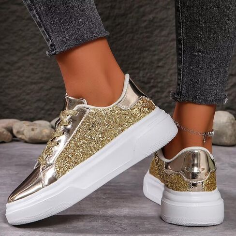 أحذية رياضية نسائية بأحجار الراين اللامعة - أحذية تنس لامعة بالترتر اللامع - أحذية زفاف أنيقة للعرائس - أحذية رياضية كاجوال خفيفة الوزن ومريحة وأربطة in Kuwait