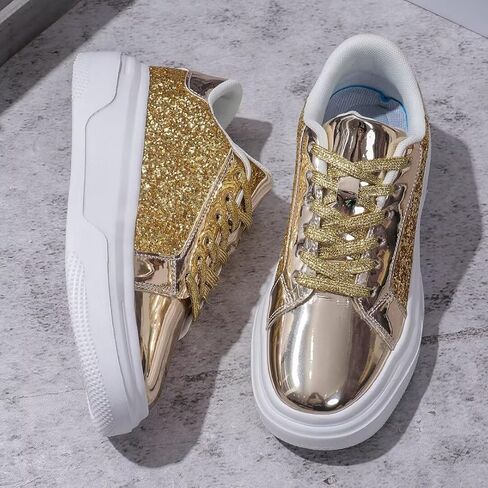 أحذية رياضية نسائية بأحجار الراين اللامعة - أحذية تنس لامعة بالترتر اللامع - أحذية زفاف أنيقة للعرائس - أحذية رياضية كاجوال خفيفة الوزن ومريحة وأربطة in Kuwait