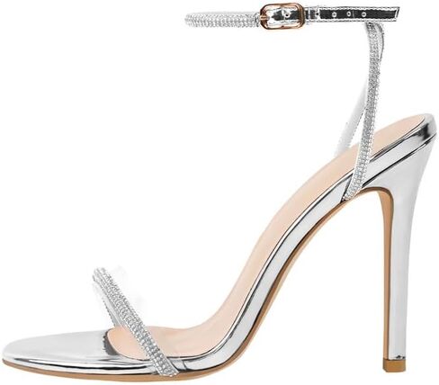 LISHAN Women's Ankle Buckle Slingback High Heels Sparkly Diamante PVC Single Band Sandals in Saudi Arabia