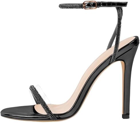 LISHAN Women's Ankle Buckle Slingback High Heels Sparkly Diamante PVC Single Band Sandals in Saudi Arabia