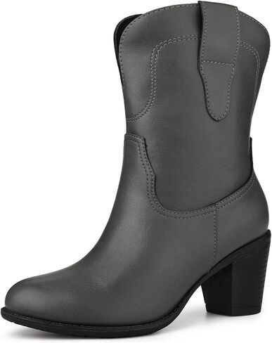 Allegra K Women's Mid Calf Memory Round Toe Block Heel Western Boots in Saudi Arabia