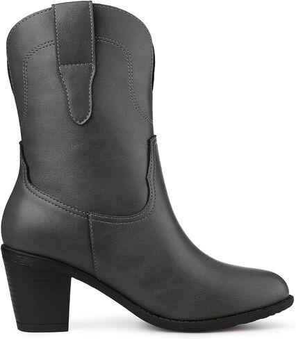 Allegra K Women's Mid Calf Memory Round Toe Block Heel Western Boots in Saudi Arabia