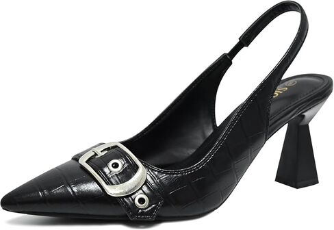 Slingback Kitten Heels for Women Closed Pointed Toe Pumps Dress Shoes with Buckle Strap Comfortable Slip On Sandal Heels for Work Party Wedding in Kuwait