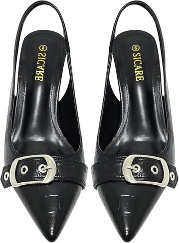 Slingback Kitten Heels for Women Closed Pointed Toe Pumps Dress Shoes with Buckle Strap Comfortable Slip On Sandal Heels for Work Party Wedding in Kuwait