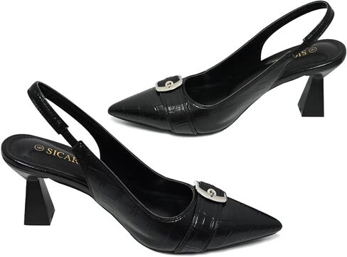 Slingback Kitten Heels for Women Closed Pointed Toe Pumps Dress Shoes with Buckle Strap Comfortable Slip On Sandal Heels for Work Party Wedding in Kuwait