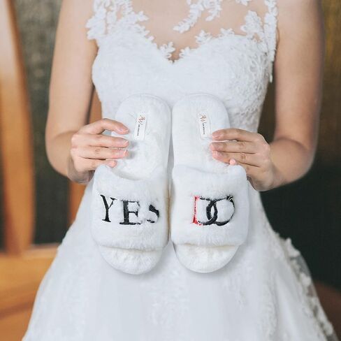 AW BRIDAL Bachelorette Party Bridal Shower Gift Wedding Slippers, Soft Fuzzy Open Toe Slippers for Women Indoor Outdoor, S-XL in Saudi Arabia