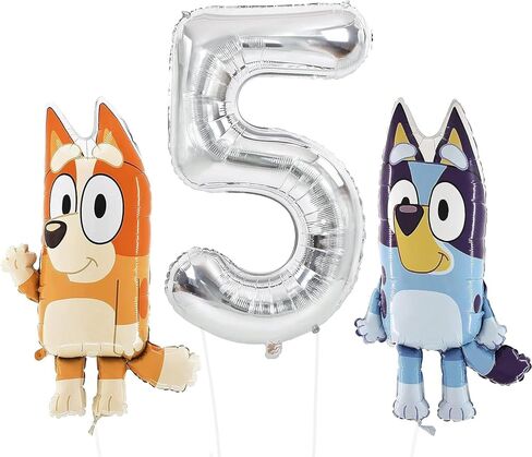 Toyland® Bluey & Bingo Foil Balloon Birthday Pack - 2 x 32" Character Balloons & 1 x 40" Number Balloon - Kids Party Decorations in Kuwait