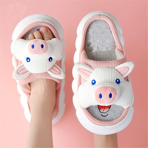 Women slippers Animal slippers Cartoon pig slippers Linen slippers at home Cute and comfortable plush slippers in Saudi Arabia