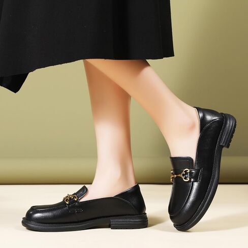Loafers for Women Women's Chunky Loafers Leather Penny Comfort Shoes Business Casual Shoes Ladies Loafers with Metal Chain in Saudi Arabia