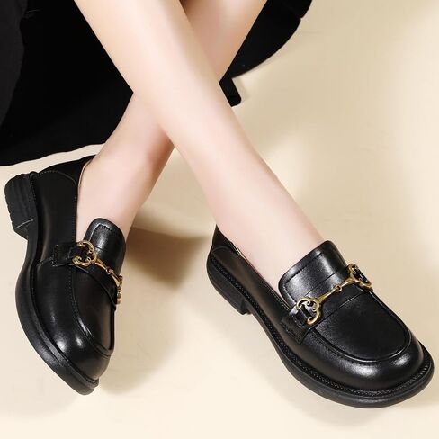Loafers for Women Women's Chunky Loafers Leather Penny Comfort Shoes Business Casual Shoes Ladies Loafers with Metal Chain in Saudi Arabia