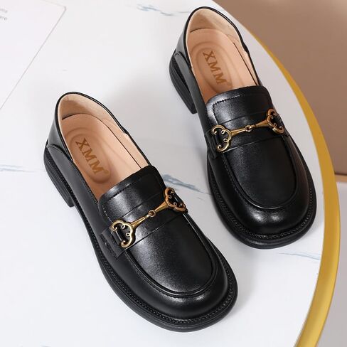 Loafers for Women Women's Chunky Loafers Leather Penny Comfort Shoes Business Casual Shoes Ladies Loafers with Metal Chain in Saudi Arabia