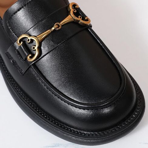 Loafers for Women Women's Chunky Loafers Leather Penny Comfort Shoes Business Casual Shoes Ladies Loafers with Metal Chain in Saudi Arabia