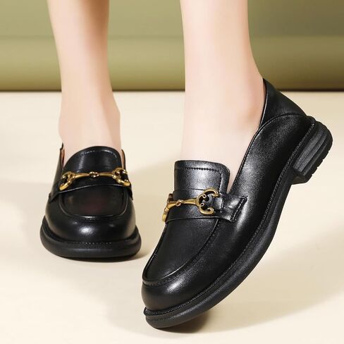 Loafers for Women Women's Chunky Loafers Leather Penny Comfort Shoes Business Casual Shoes Ladies Loafers with Metal Chain in Saudi Arabia