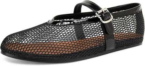 THESHY Women's Mesh Ballet Flats Comfortable Fishnet Ballerina Flats Buckle Strap Mary Jane Ballet Shoes Low Heel Casual Dress Flats for Women in Saudi Arabia