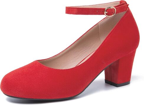 Women's Ankle Strap Pumps, Block Heel, Removable Bow, Closed Round Toe in Saudi Arabia