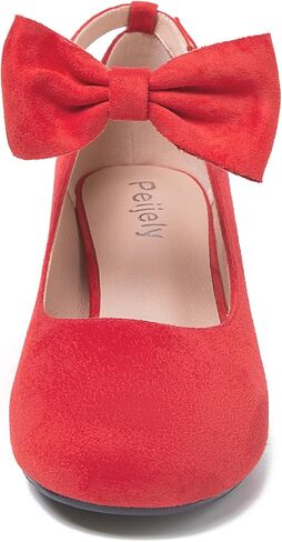 Women's Ankle Strap Pumps, Block Heel, Removable Bow, Closed Round Toe in Saudi Arabia