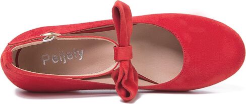 Women's Ankle Strap Pumps, Block Heel, Removable Bow, Closed Round Toe in Saudi Arabia