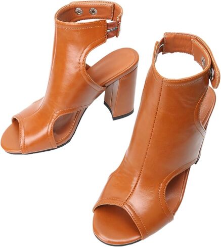 Open Toe Booties for Women Dressy Sandals Peep Toe Boots Block Heels Summer Gladiator Shoes in Saudi Arabia