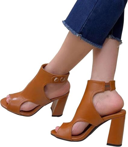 Open Toe Booties for Women Dressy Sandals Peep Toe Boots Block Heels Summer Gladiator Shoes in Saudi Arabia