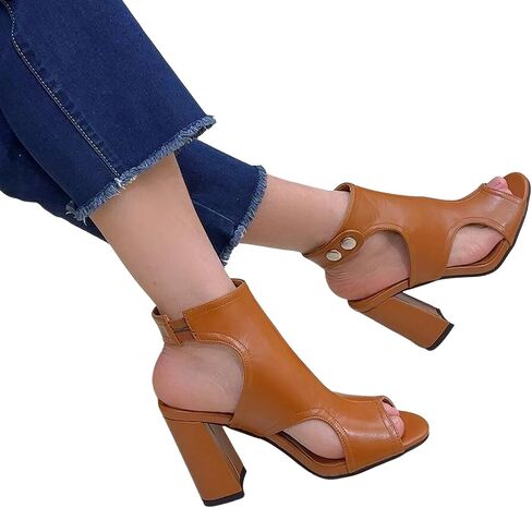 Open Toe Booties for Women Dressy Sandals Peep Toe Boots Block Heels Summer Gladiator Shoes in Saudi Arabia