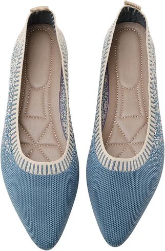 RVROVIC Women's Pointed Toe Knit Flats Shoes Slip on Ballet Flats Comfortable Dress Shoes for Women in Kuwait