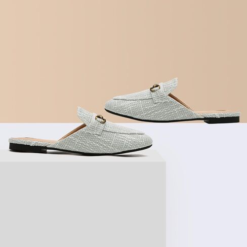 Buckle Mules for Women Flats Round Toe Slip On Backless Loafers Ladies Work Shoes in Saudi Arabia