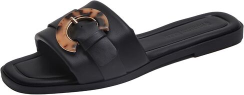 Stratuxx Kaze Women's Dressy Summer Flat Sandals Fashion Slip on Slides with Buckle for Women Sandals Size 5-11 in Saudi Arabia